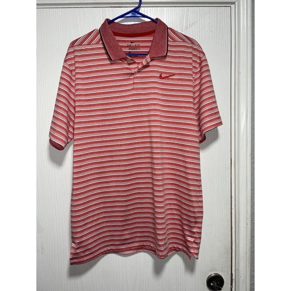 Nike Golf Dri Fit Polo Short Shirt Size M Men's Polyester Chest Swoosh Logo Red